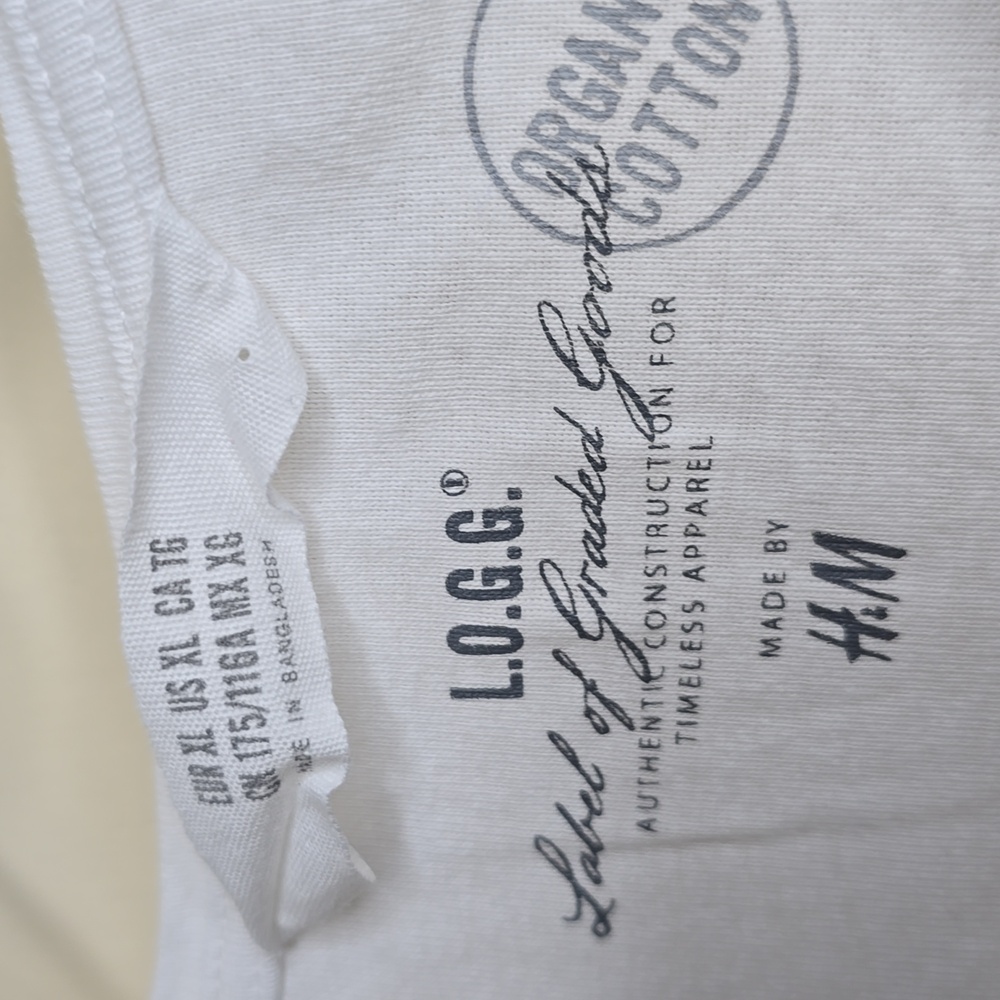 Label Of Graded Goods By H&M Whjte Long Sleeve Organic Cotton Shirt Size XL
